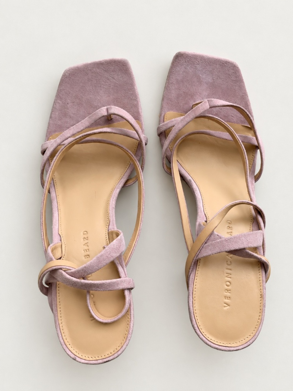 Veronica Beard Abriella Strappy Ankle Wrap Thong Sandals in Lavender Suede 10M